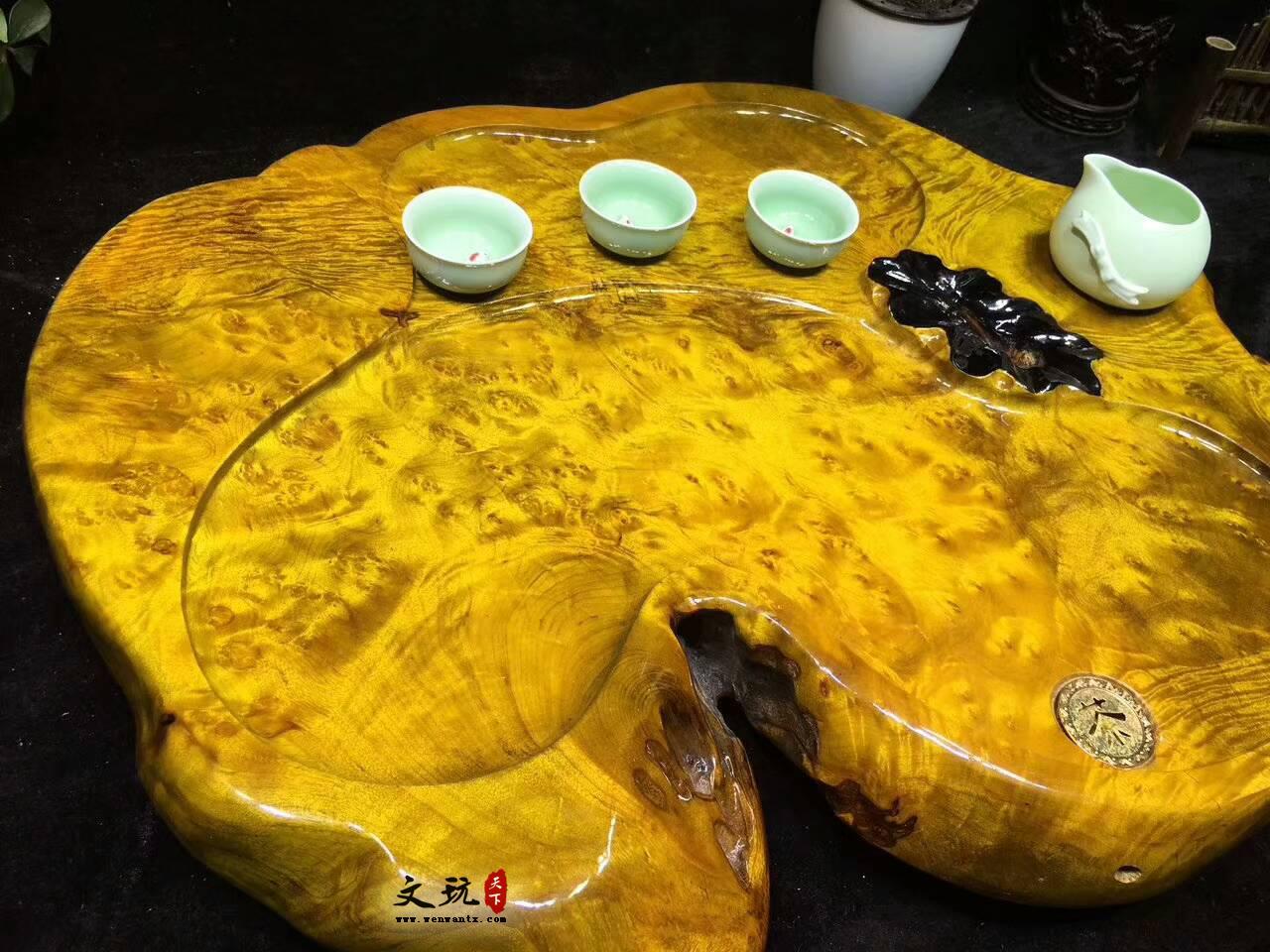黄金樟茶桌带瘤疤 板面干净颜色金黄纹理清晰提升格调-1