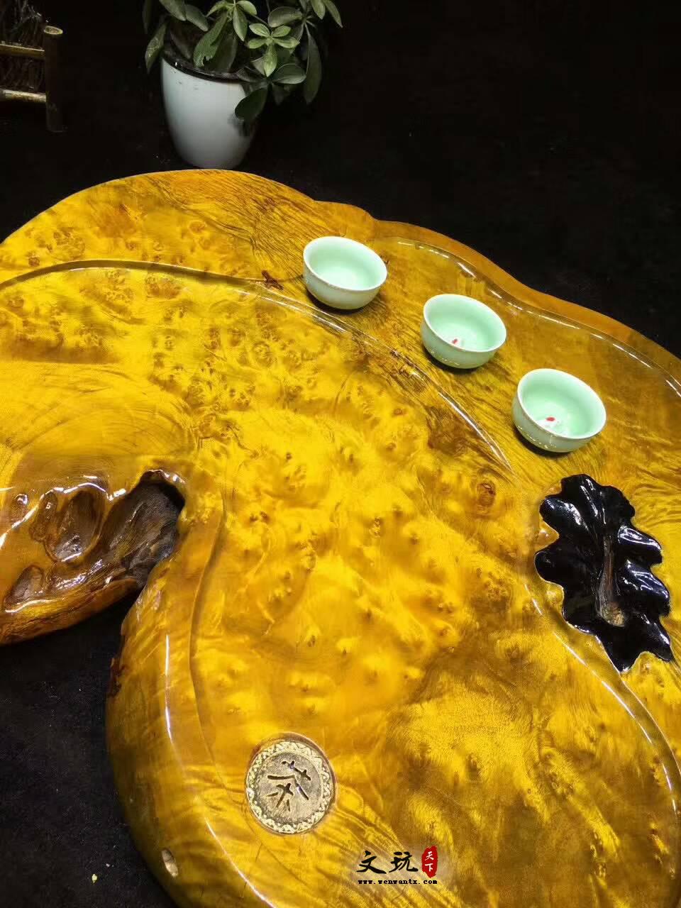 黄金樟茶桌带瘤疤 板面干净颜色金黄纹理清晰提升格调-4