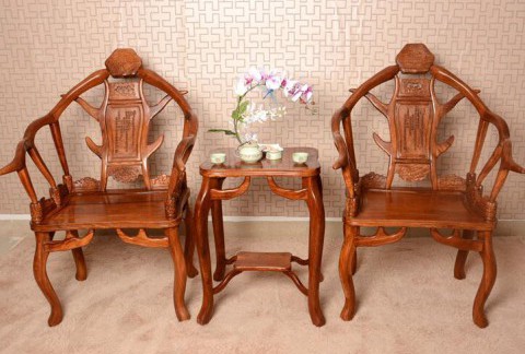 非洲黄花梨木鹿角椅三件套 仿古中式红木实木椅子