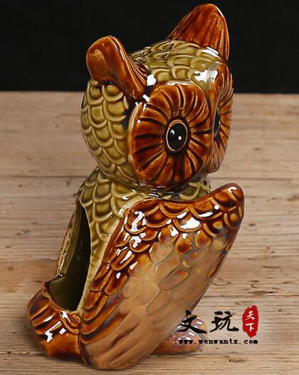 创意家居摆件猫头鹰香薰炉套装 陶瓷窑变釉-3