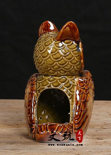 创意家居摆件猫头鹰香薰炉套装 陶瓷窑变釉-5