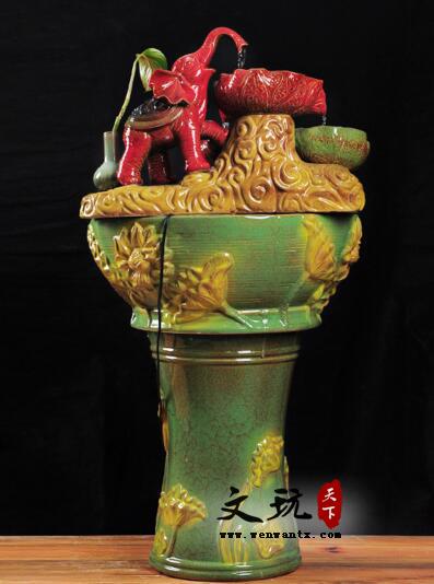 创意陶瓷工艺品 大象荷花造型组装流水喷泉摆件-1