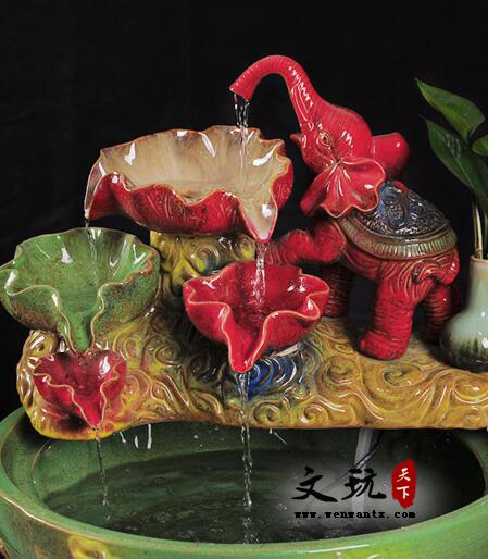 创意陶瓷工艺品 大象荷花造型组装流水喷泉摆件-6