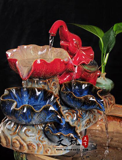 创意陶瓷工艺品 大象荷花造型组装流水喷泉摆件-10