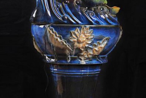 创意陶瓷工艺品 鲤鱼吐水喷泉摆件家居庭院装饰