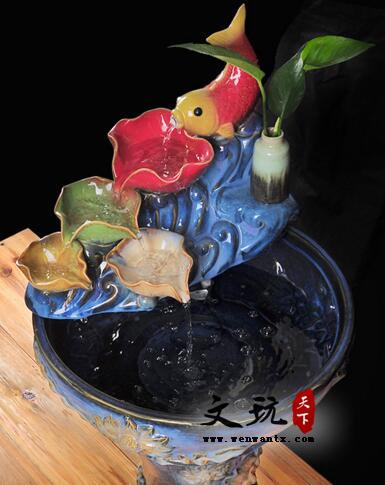 创意陶瓷工艺品 鲤鱼吐水喷泉摆件家居庭院装饰-3
