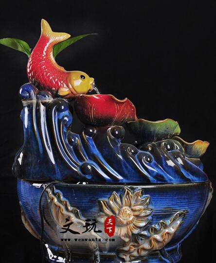 创意陶瓷工艺品 鲤鱼吐水喷泉摆件家居庭院装饰-6