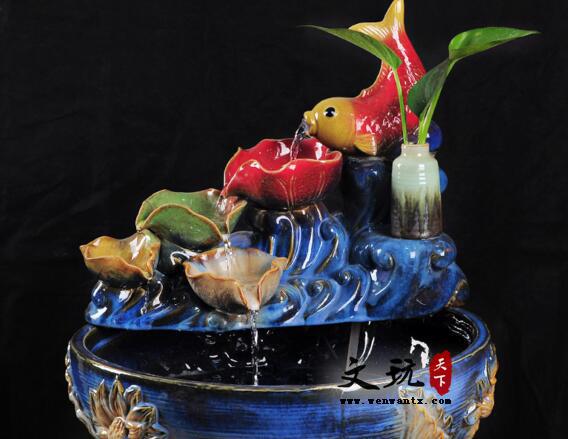 创意陶瓷工艺品 鲤鱼吐水喷泉摆件家居庭院装饰-5