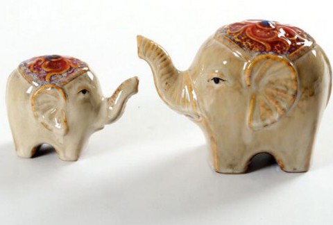 陶瓷工艺品窑变釉家居摆件《母子象》可作为房办公书桌装饰摆设礼品