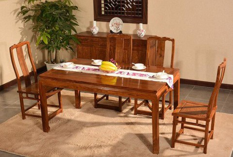 高档简约刺猬紫檀新中式长方餐桌椅