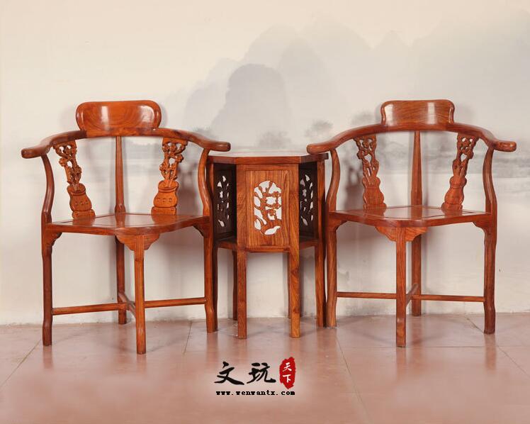 古典中式非洲花梨木红木实木情侣椅茶几椅组合三件套-2