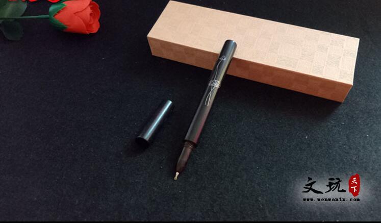 中国风古典木质中性笔 黑檀镶嵌银丝红木笔 实用办公创意礼品定制-5