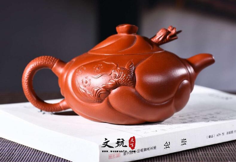 宜兴紫砂茶具 超值价正宗朱泥鱼化龙紫砂壶 320毫升-2
