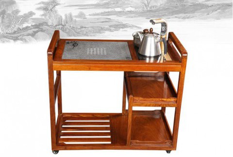 刺猬紫檀木移动茶车 简约红木茶水柜 可移动手推茶水柜