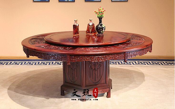 巴里黄檀红木家具老挝大红酸枝红木餐桌椅组合圆桌花枝圆餐台-2