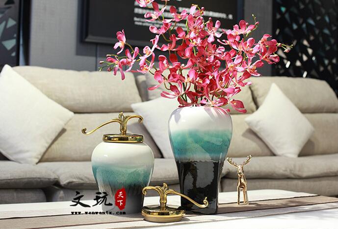 新中式陶瓷花瓶仿真花艺摆件 创意电视柜插花器 窑变釉瓷瓶装饰品-3