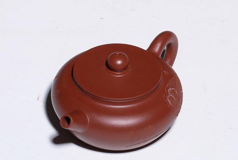 宜兴原矿正品名家全手工紫砂壶刻绘大红袍扁平盖莲子茶壶