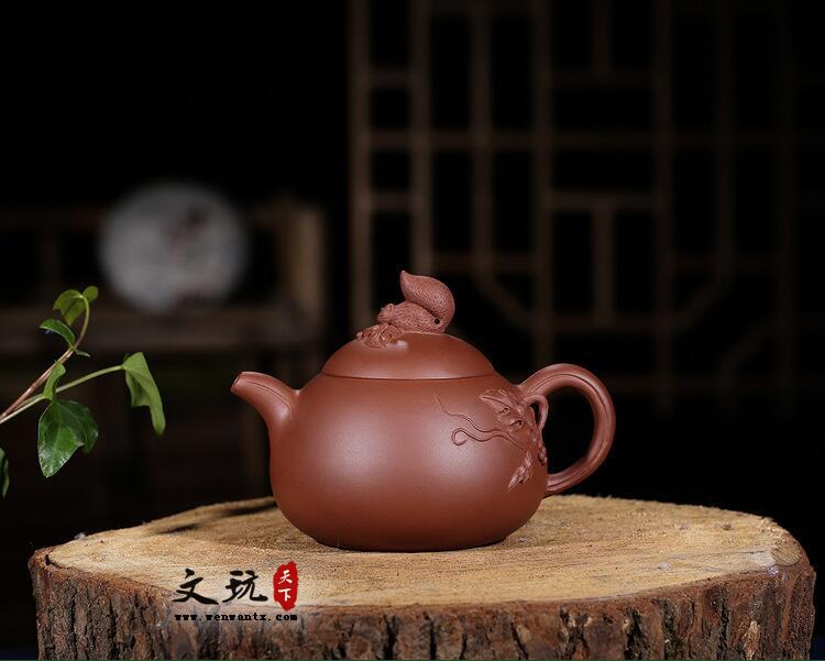 宜兴紫砂壶 工艺师收藏清水泥松鼠葡萄容天壶茶壶-3