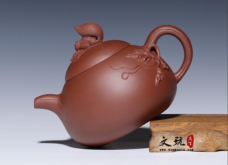 宜兴紫砂壶 工艺师收藏清水泥松鼠葡萄容天壶茶壶-4
