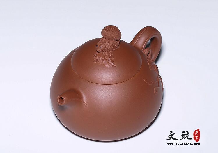 宜兴紫砂壶 工艺师收藏清水泥松鼠葡萄容天壶茶壶-2