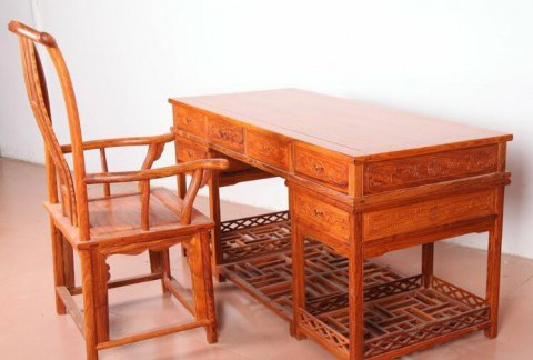 八宝办公桌花梨木实木书桌中式红木办公台