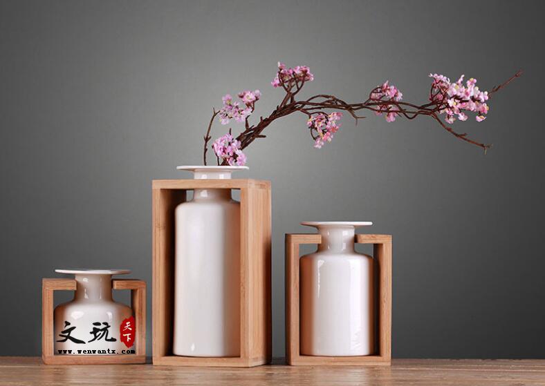 简约纯白陶瓷花瓶 新中式仿真花套装花器花插 客厅装饰摆件-2