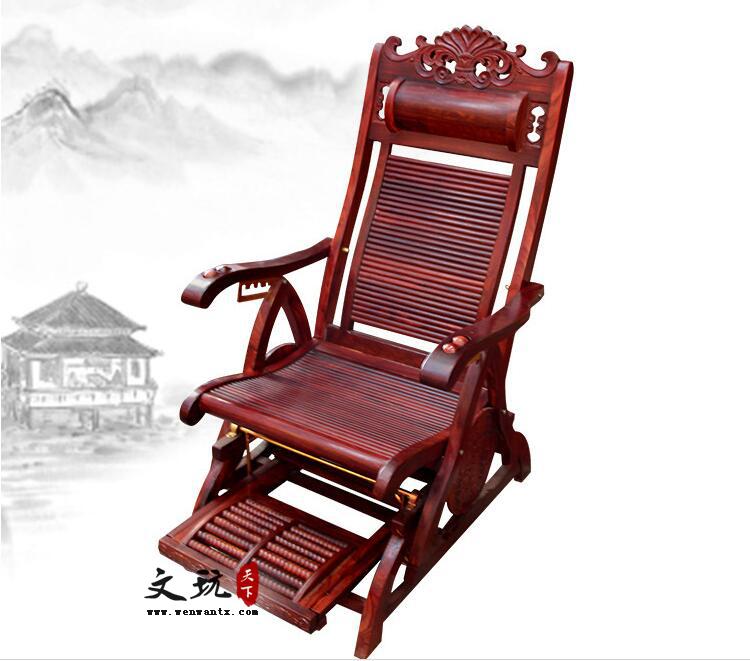 小叶红檀实木洋花摇椅可伸缩明清古典午休椅红木躺背椅-1