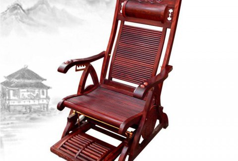 小叶红檀实木洋花摇椅可伸缩明清古典午休椅红木躺背椅