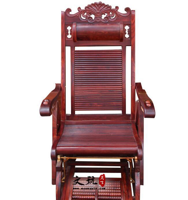 小叶红檀实木洋花摇椅可伸缩明清古典午休椅红木躺背椅-2
