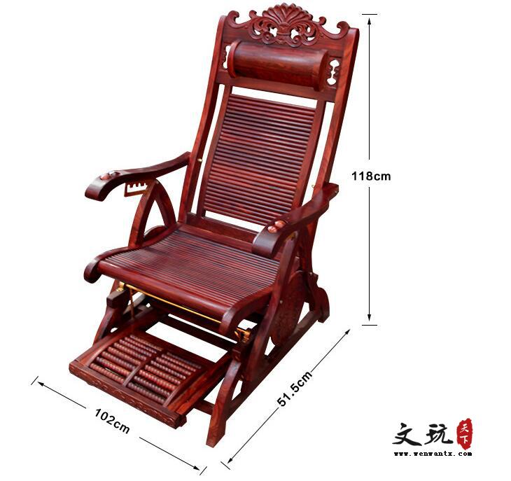 小叶红檀实木洋花摇椅可伸缩明清古典午休椅红木躺背椅-3