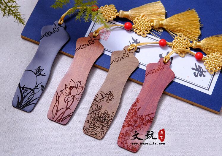 中国风古典旗袍款红木书签套装 创意复古文房礼品木质工艺品摆件-1