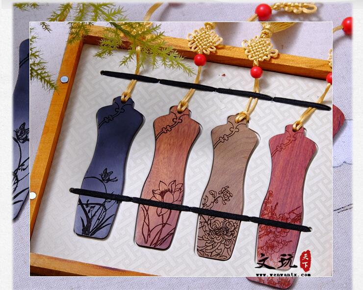 中国风古典旗袍款红木书签套装 创意复古文房礼品木质工艺品摆件-2