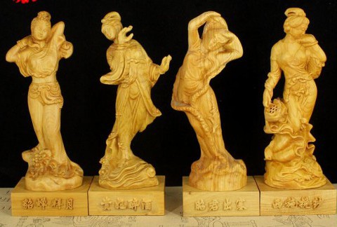 古典四大美女崖柏雕刻摆件太行山崖柏摆件文玩木质佳品