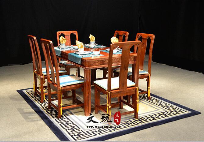刺猬紫檀实木餐桌椅组合非洲花梨木新中式红木餐台桌-3