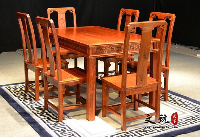 刺猬紫檀实木餐桌椅组合非洲花梨木新中式红木餐台桌-5