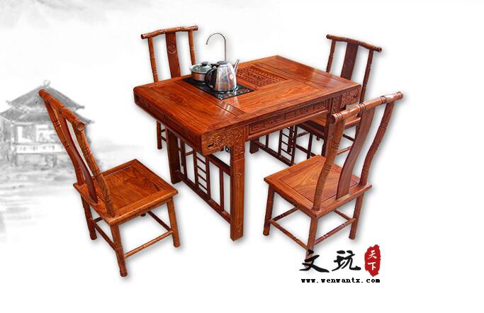 红木功夫茶桌子中式非洲花梨木小卷书茶台五件套组合-1