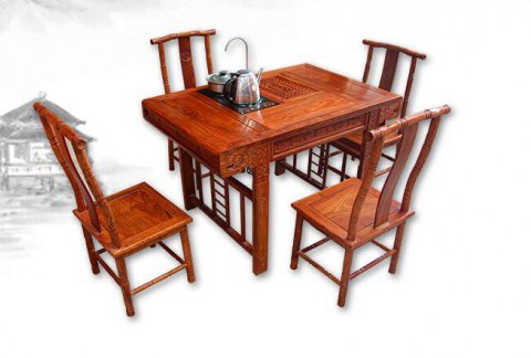 红木功夫茶桌子中式非洲花梨木小卷书茶台五件套组合