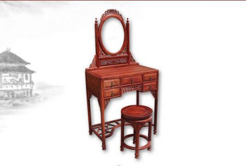 红木梳妆台小叶红檀木洋花梳妆台中式实木卧室梳妆桌组合