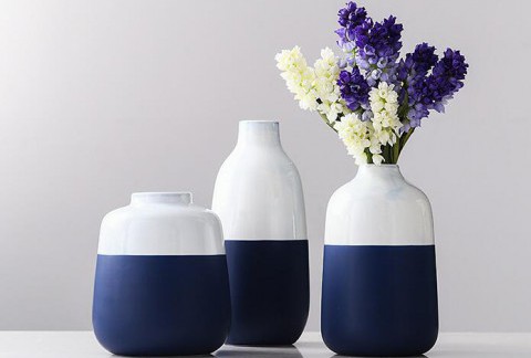 简约现代双色拼接陶瓷花瓶花器客厅装饰干花插花北欧家居软装饰品