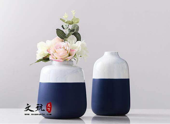 简约现代双色拼接陶瓷花瓶花器客厅装饰干花插花北欧家居软装饰品-2