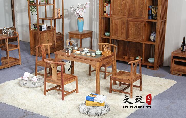 新中式茶桌椅组合刺猬紫檀明轩茶桌-7
