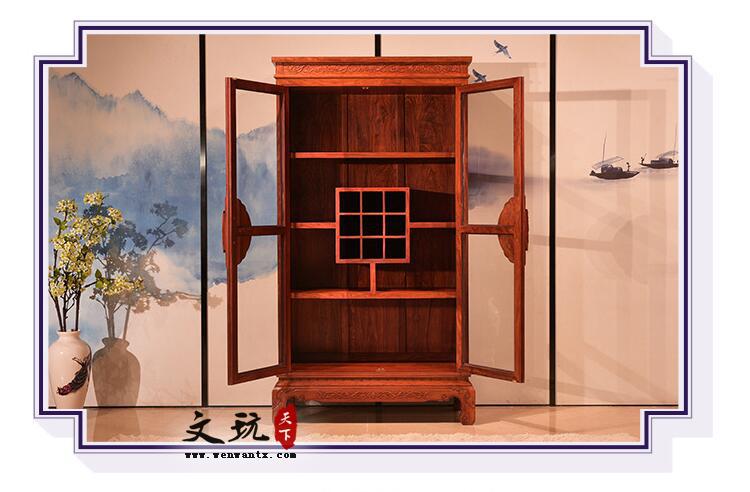 刺猬紫檀凤凰于飞酒柜 中式玻璃双门酒柜展示柜-5