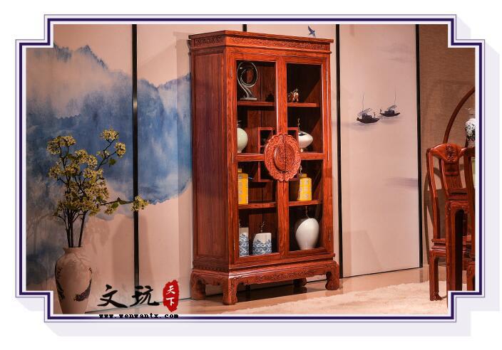 刺猬紫檀凤凰于飞酒柜 中式玻璃双门酒柜展示柜-2