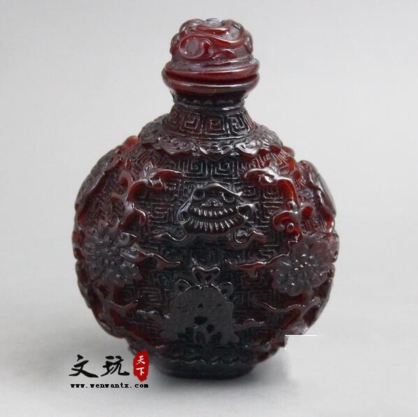 仿古非洲水牛角精工浮雕鼻烟壶 古玩古董复古收藏礼品-3