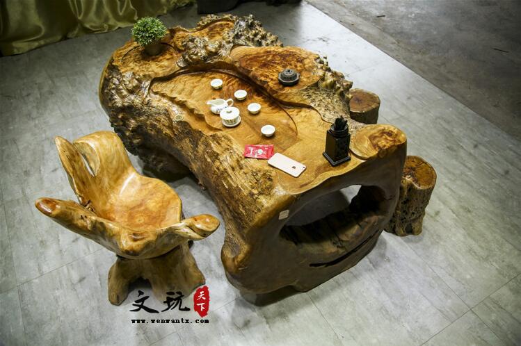 黄金樟茶桌茶海整体树根树头创意雕刻根雕茶几茶台原木实木-5