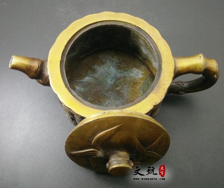 仿古铜器纯铜竹节水壶摆件酒壶茶壶装饰工艺礼品古玩收藏品-3