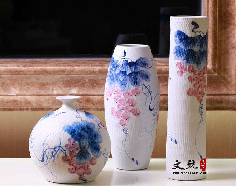 新中式现代夏日硕果陶瓷花瓶三件家居饰品装饰瓷花瓶摆件-1