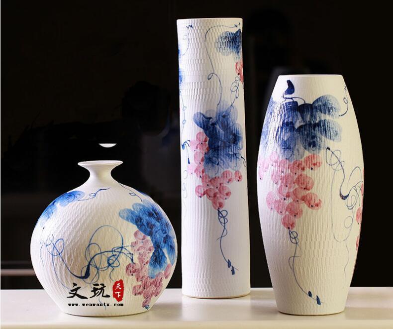 新中式现代夏日硕果陶瓷花瓶三件家居饰品装饰瓷花瓶摆件-2