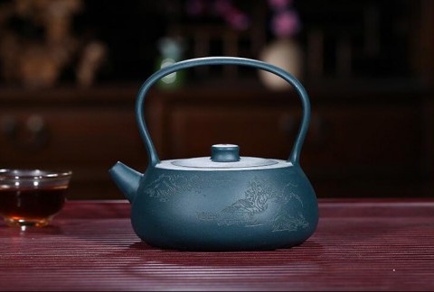 宜兴名家正品纯全手工刻绘山水提梁壶精品茶壶