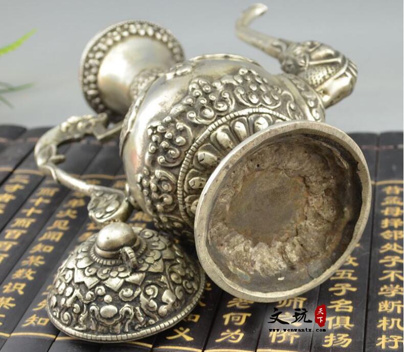 古玩杂项铜器收藏纯铜摆件白铜镀银黄铜酒壶尼泊尔铜酒壶-7